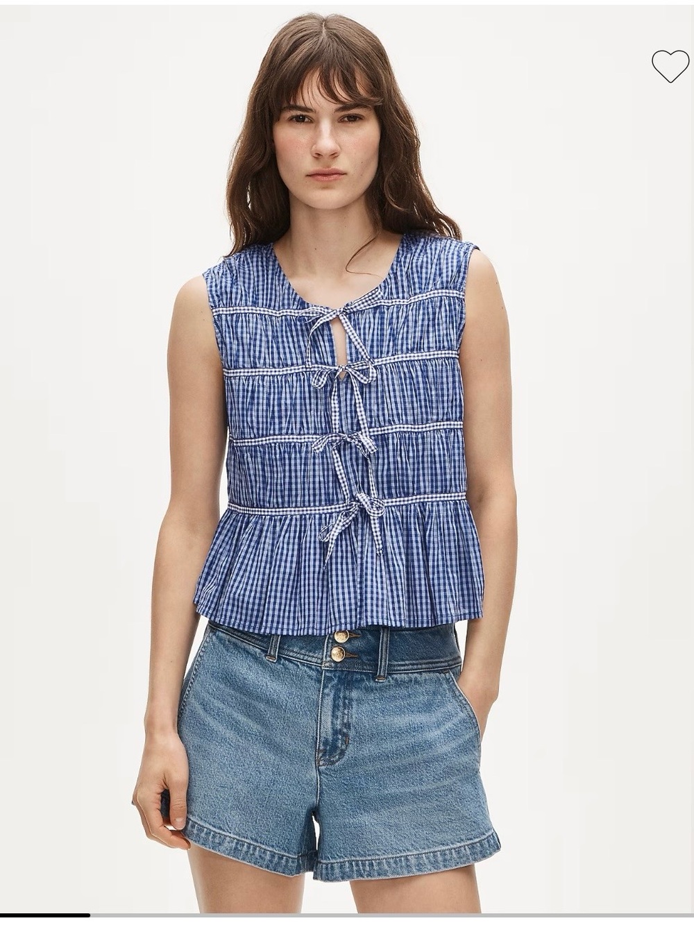 J. Crew Blue Gingham Tie-Front Peplum Top